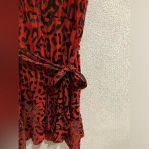 Alice&Olivia Silk Animal Print Mini Dress Chic Faux Wrap Red V Neck Party - Picture 4 of 9